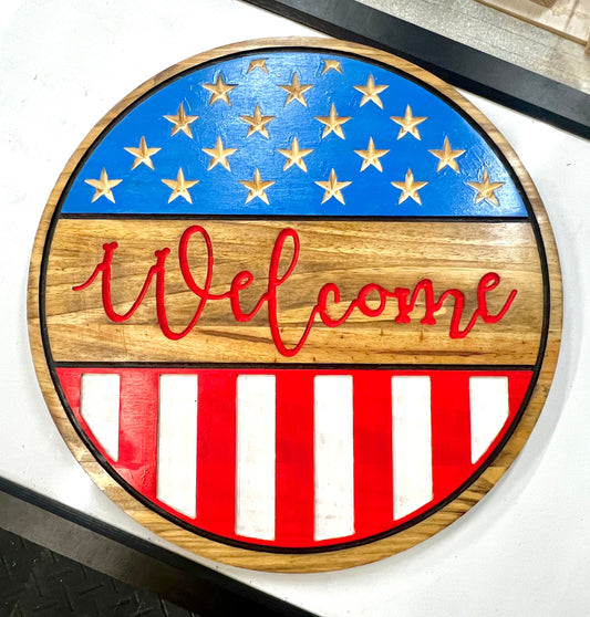 Welcome Sign with Flag